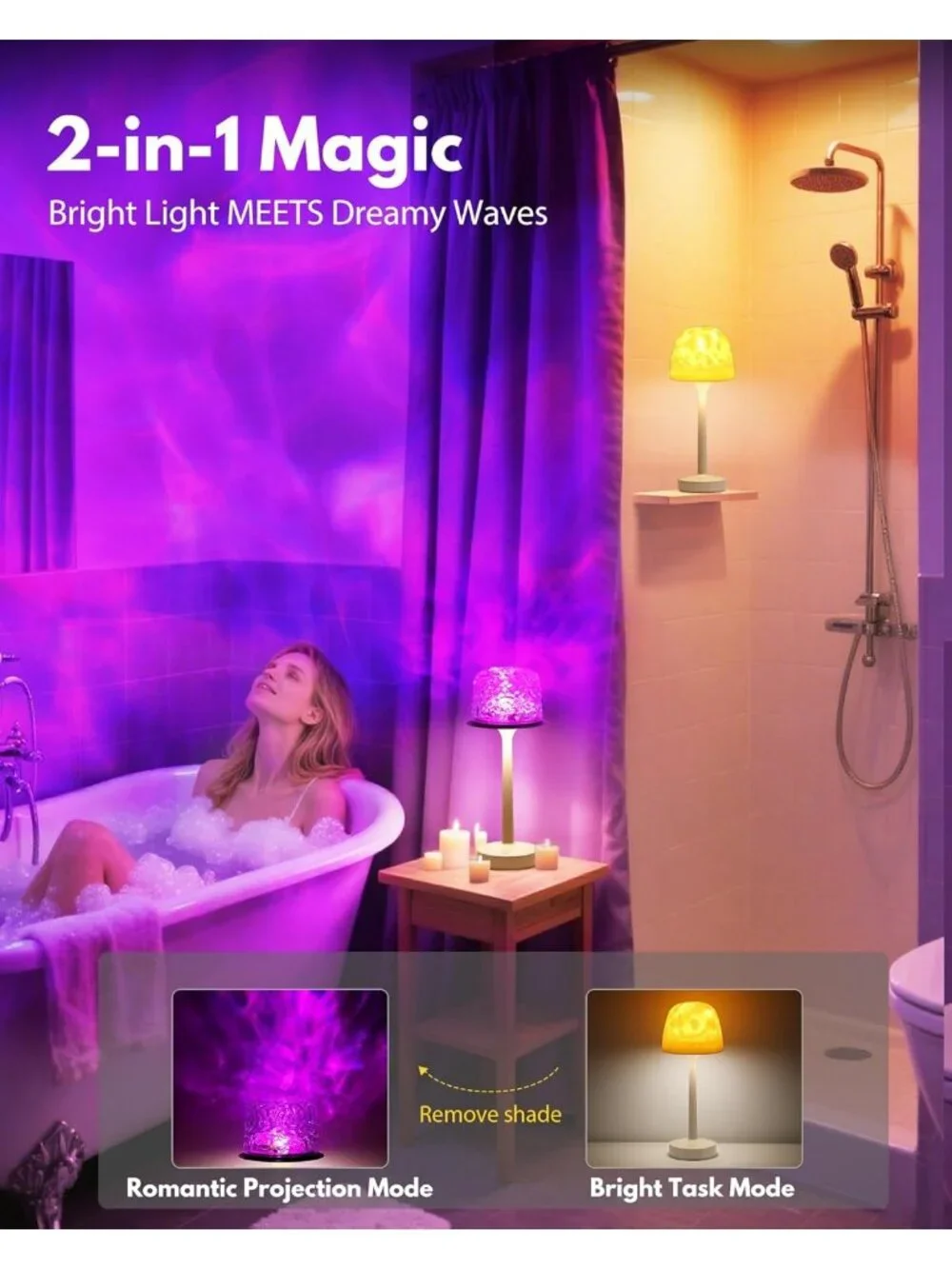 New Waterproof Shower Lamp 16 Color Ocean Wave Projector Touch & Remote Control
